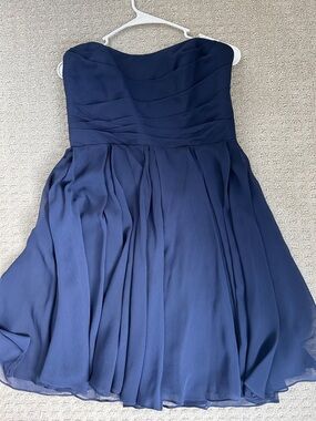 David’s Bridal wedding/bridesmaid Strapless Navy Blue Chiffon Dress